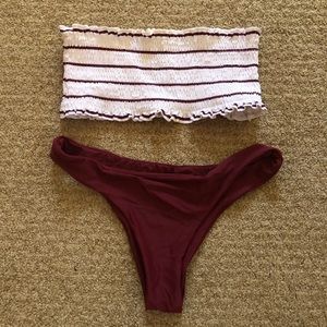Cute burgundy/white bikini set